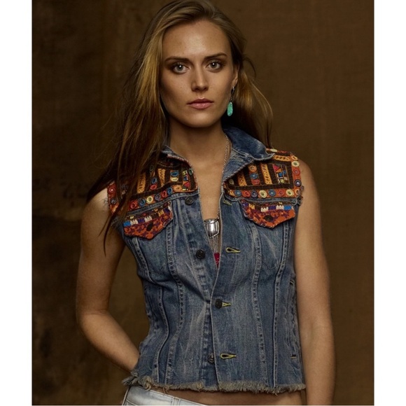 Denim & Supply Ralph Lauren Jackets & Blazers - Denim & Supply Ralph Lauren Distressed Blue Denim Vest Embroidered Boho Festival